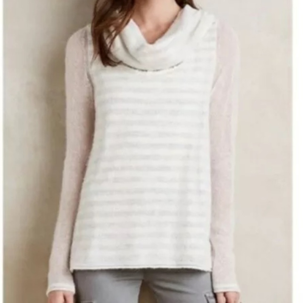 Anthropologie Moth Cowl Neck Wool Blend Ivory Gray Striped Sweater S